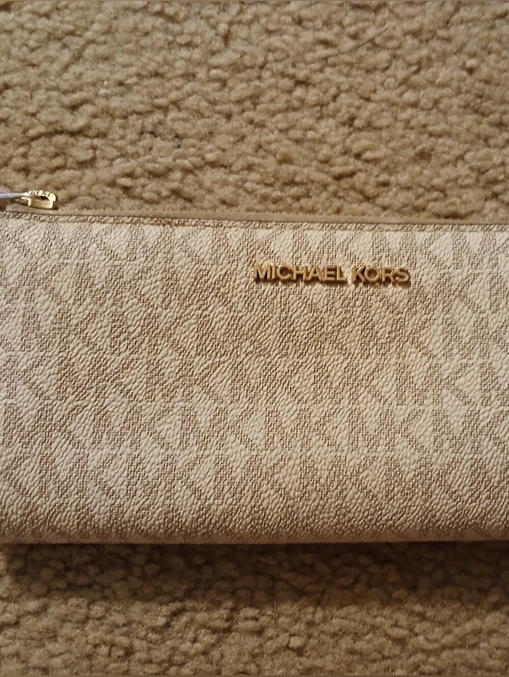 Michael Kors Beige Logo Zip Wallet